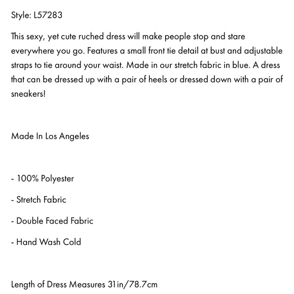 Lucy in the Sky - Front Tie Ruched Dress in Blue size Small - Picture 2 of 5